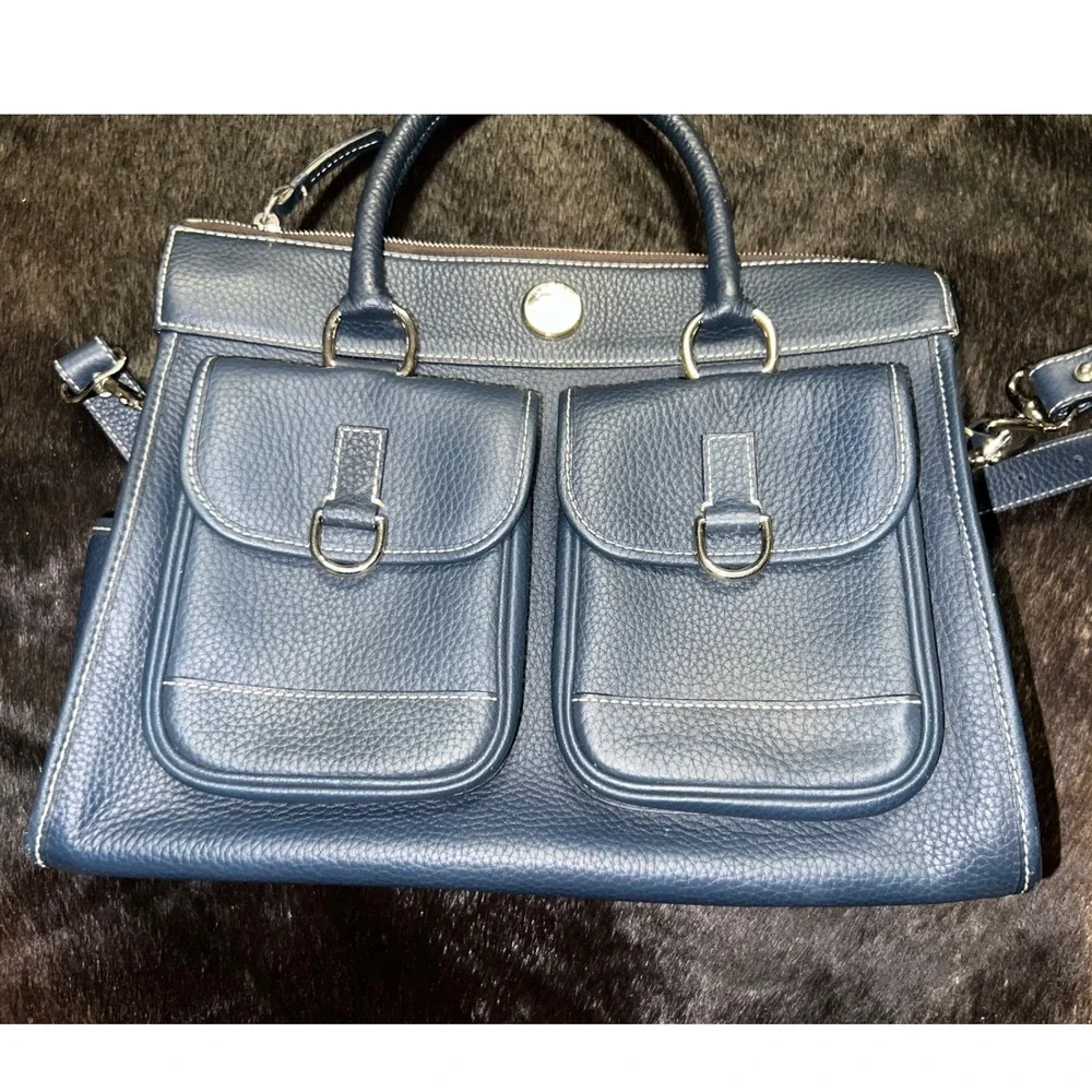 Dooney & Bourke Navy Blue‎ Pebbled Leather Satchel Crossbody Bag Contrast Stitch